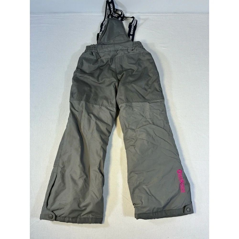 OshKosh B'gosh Girls Snow Bibs Size 7 Grey Pink Butterfly Print Lining Ski Pants